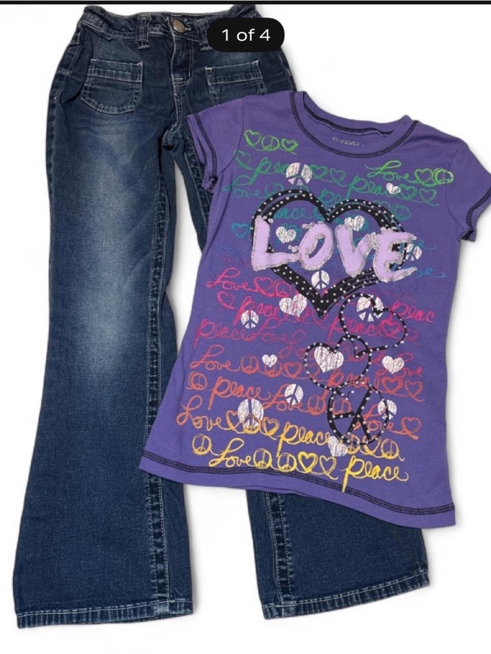 Forever Orchid 'Love' Graphic Tee size M Justice Dark Wash Jeans. Size 8slim